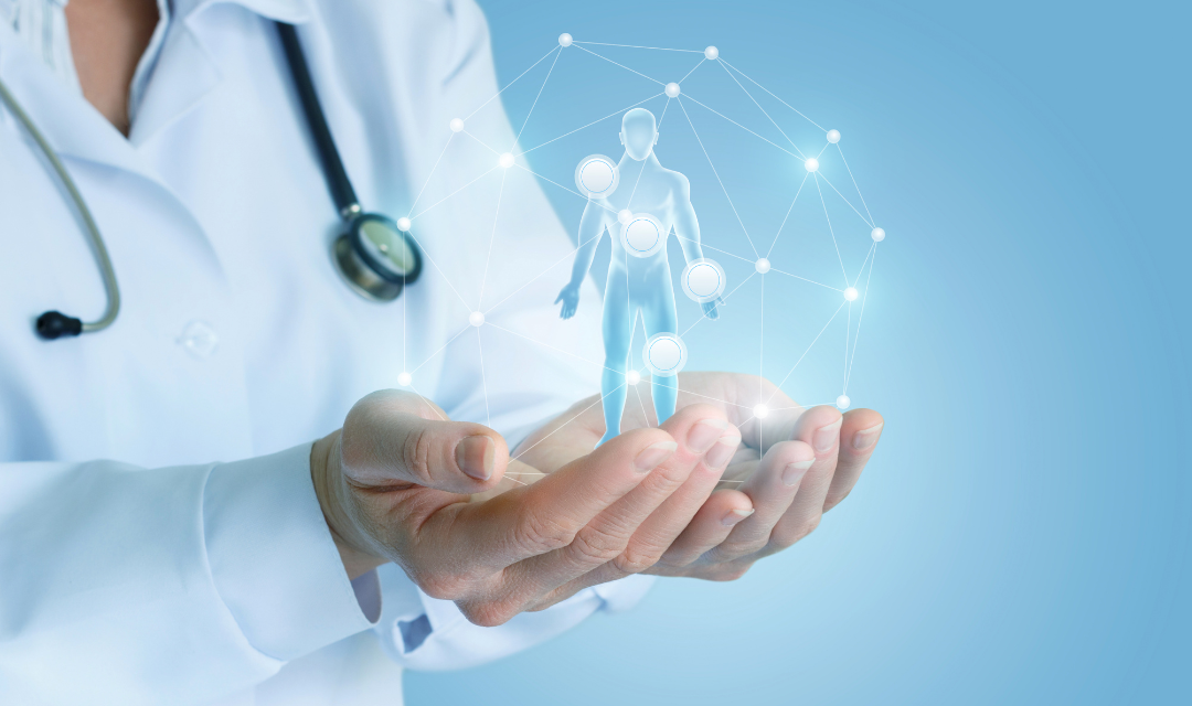 Illusion of patient above provider caring hands